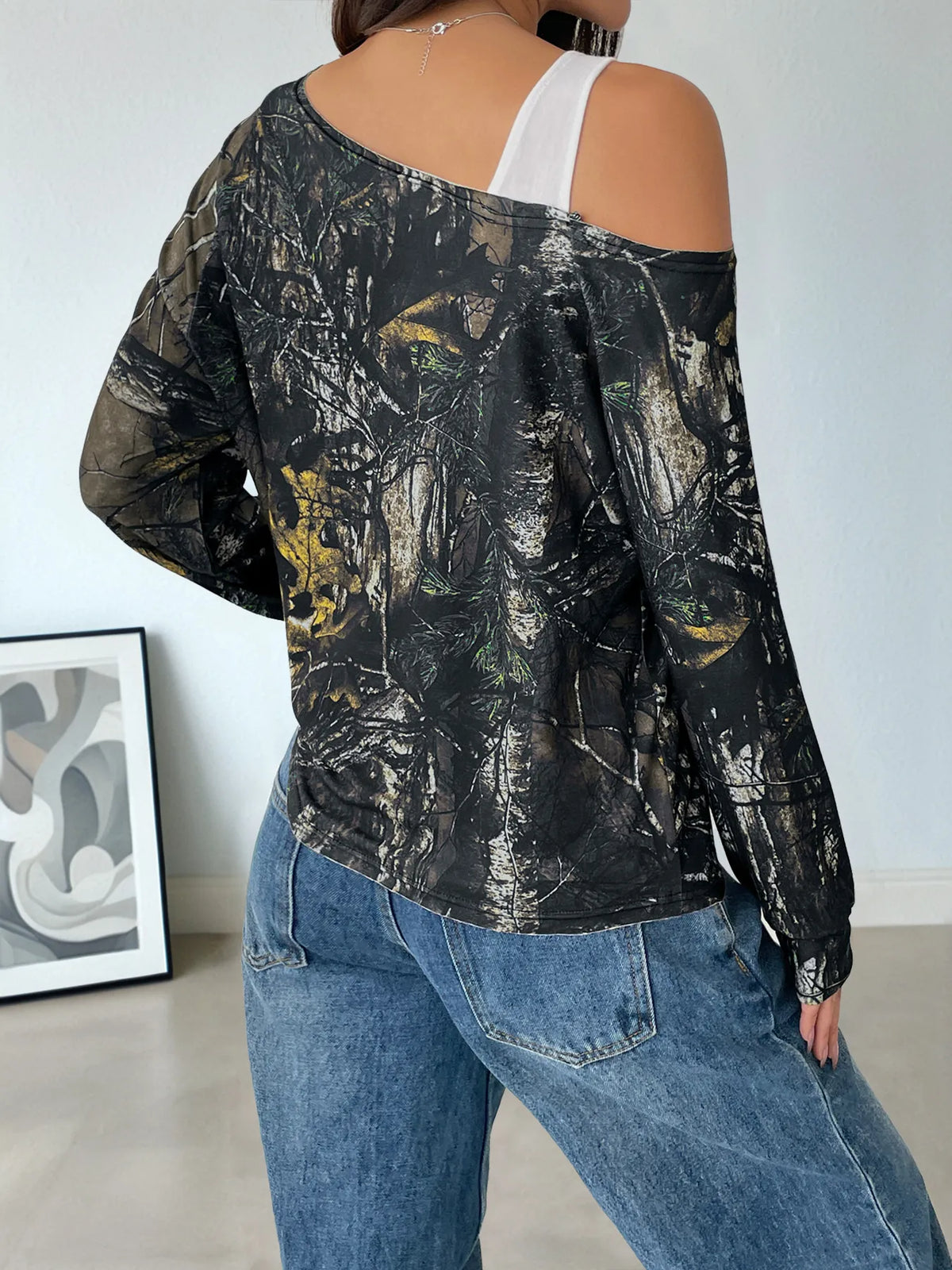 Asymmetrical Neck Printed Long Sleeve Top | STAHlin RADIANCE