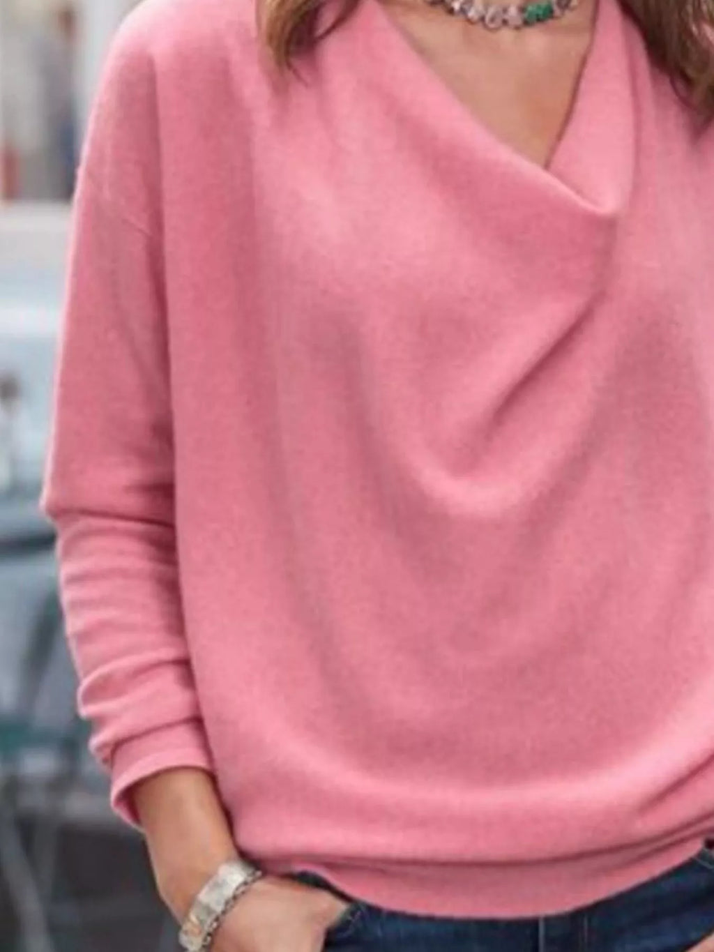 Full Size Cowl Neck Long Sleeve Top Plus Size | STAHlin RADIANCE