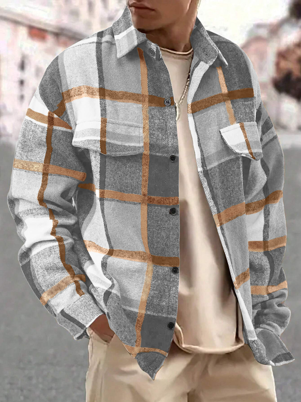 Men's Full Size Casual Plaid Button Up Shirt with Dual Chest Pockets Plus Size | STAHlin RADIANCE