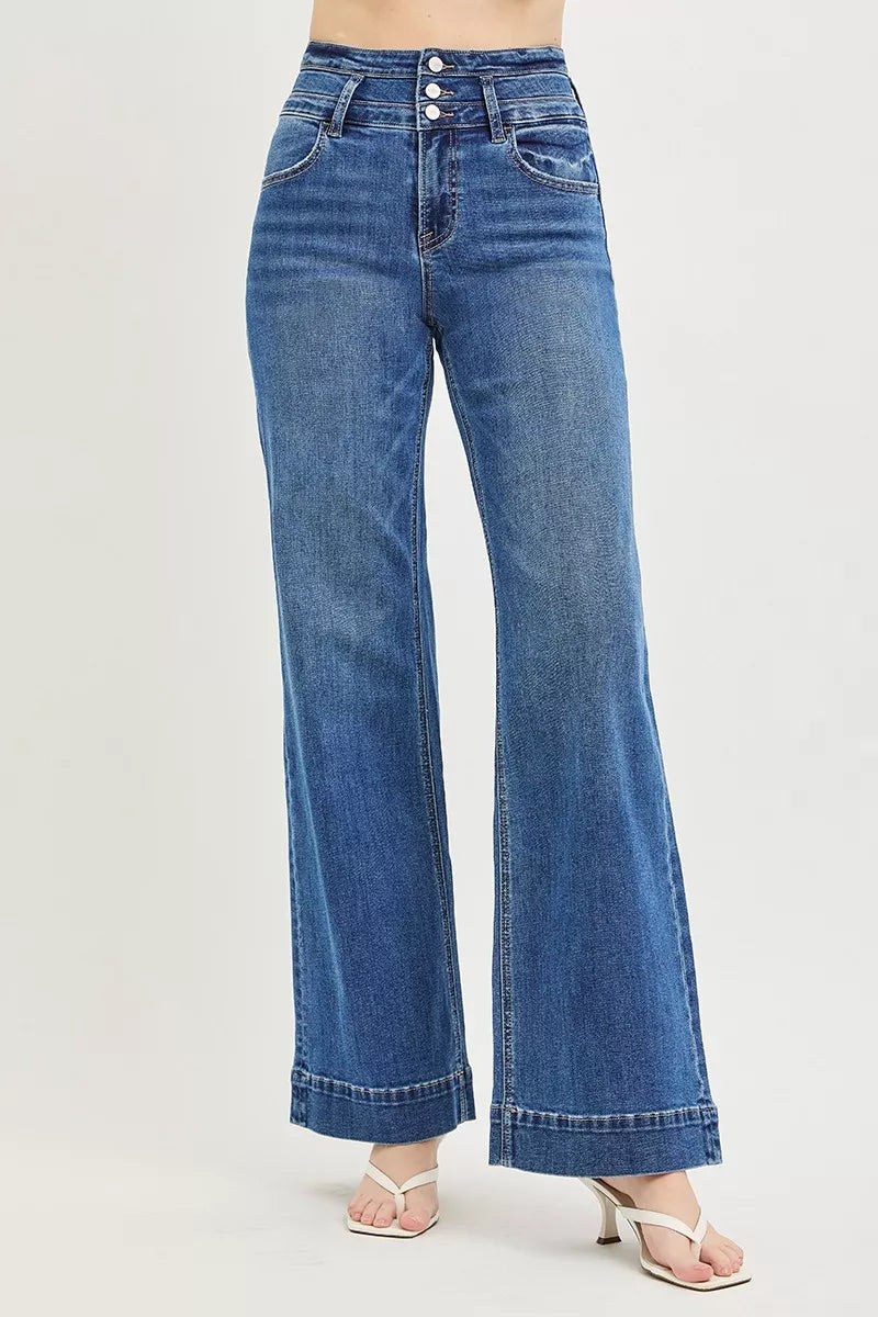 RISEN High Rise Wide Leg Wide Band Detail Jeans | STAHlin RADIANCE
