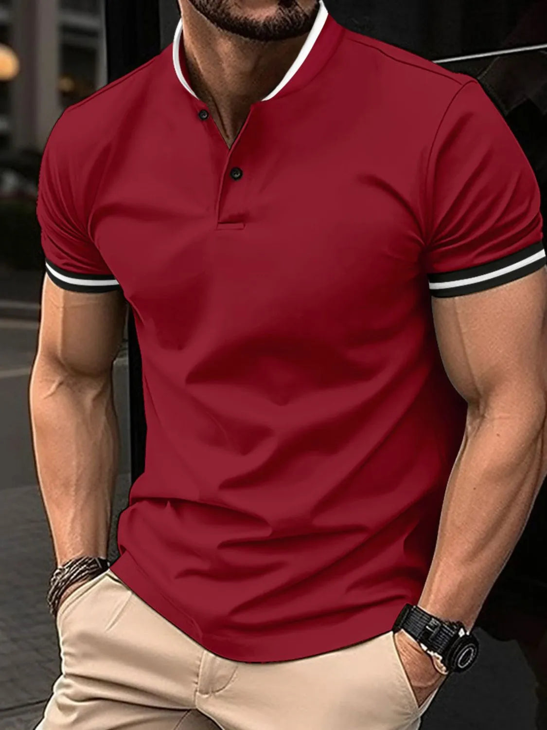Men's Full Size Button Detail Short Sleeve Polo Plus Size | STAHlin RADIANCE