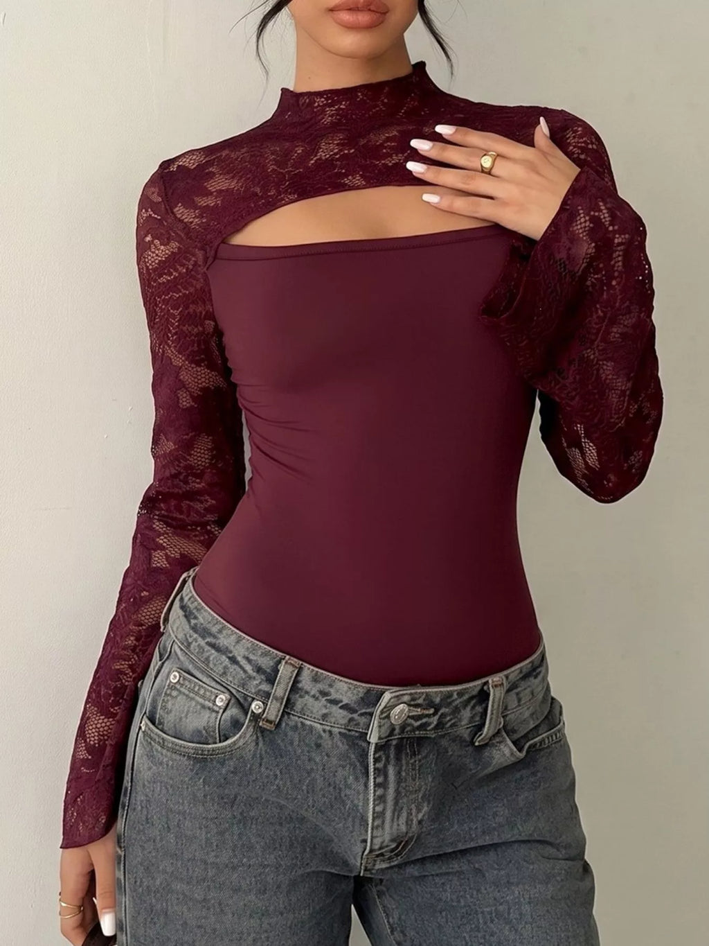 Lace Cut-out Flare Sleeve Bodysuit | STAHlin RADIANCE