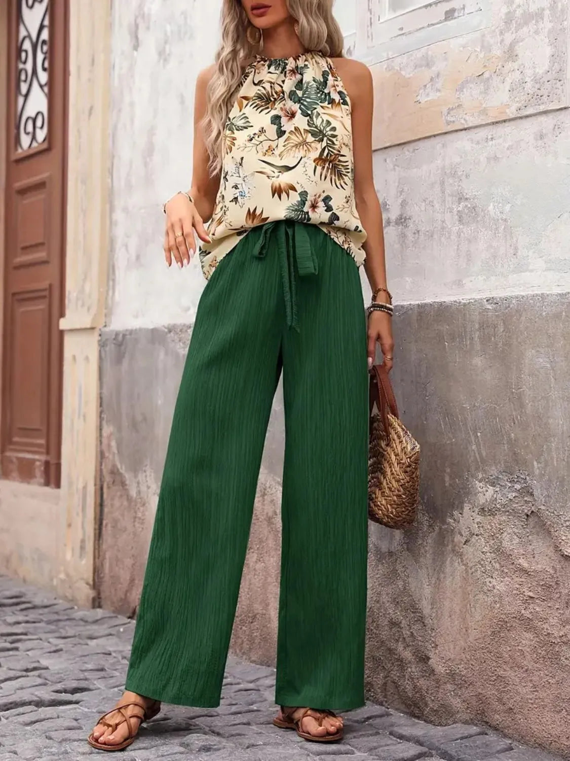 Printed Tank Top and Wide Leg Pants Set | STAHlin RADIANCE