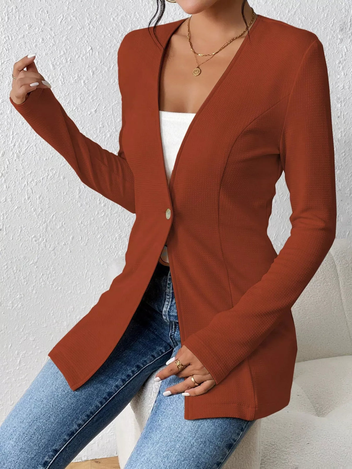 One Button Long Sleeve Blazer | STAHlin RADIANCE