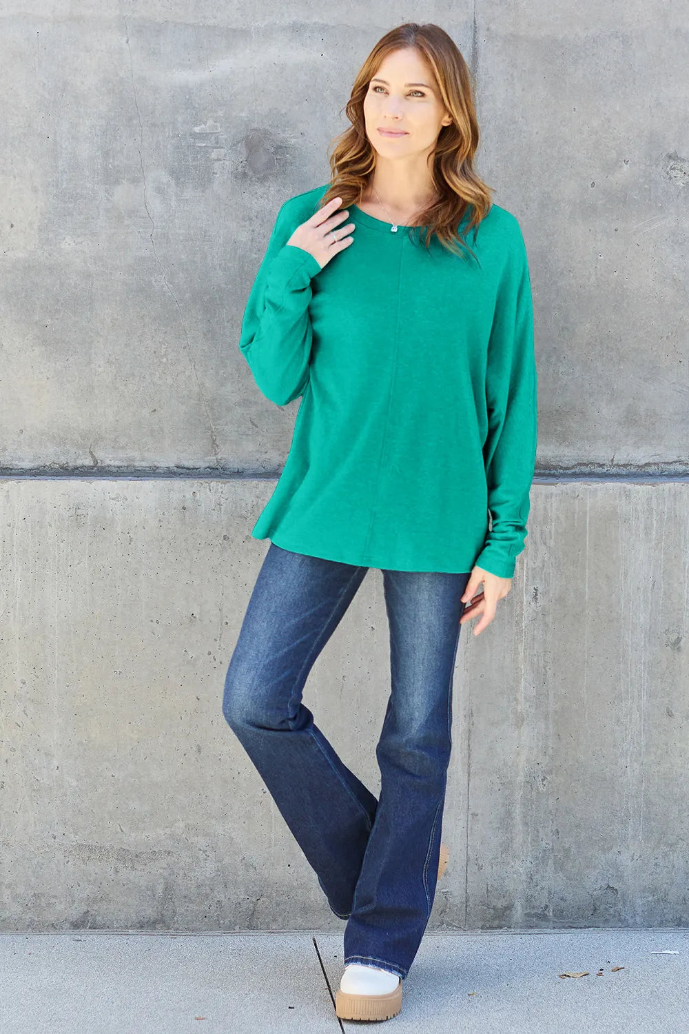 Double Take Full Size Round Neck Long Sleeve T-Shirt | STAHlin RADIANCE