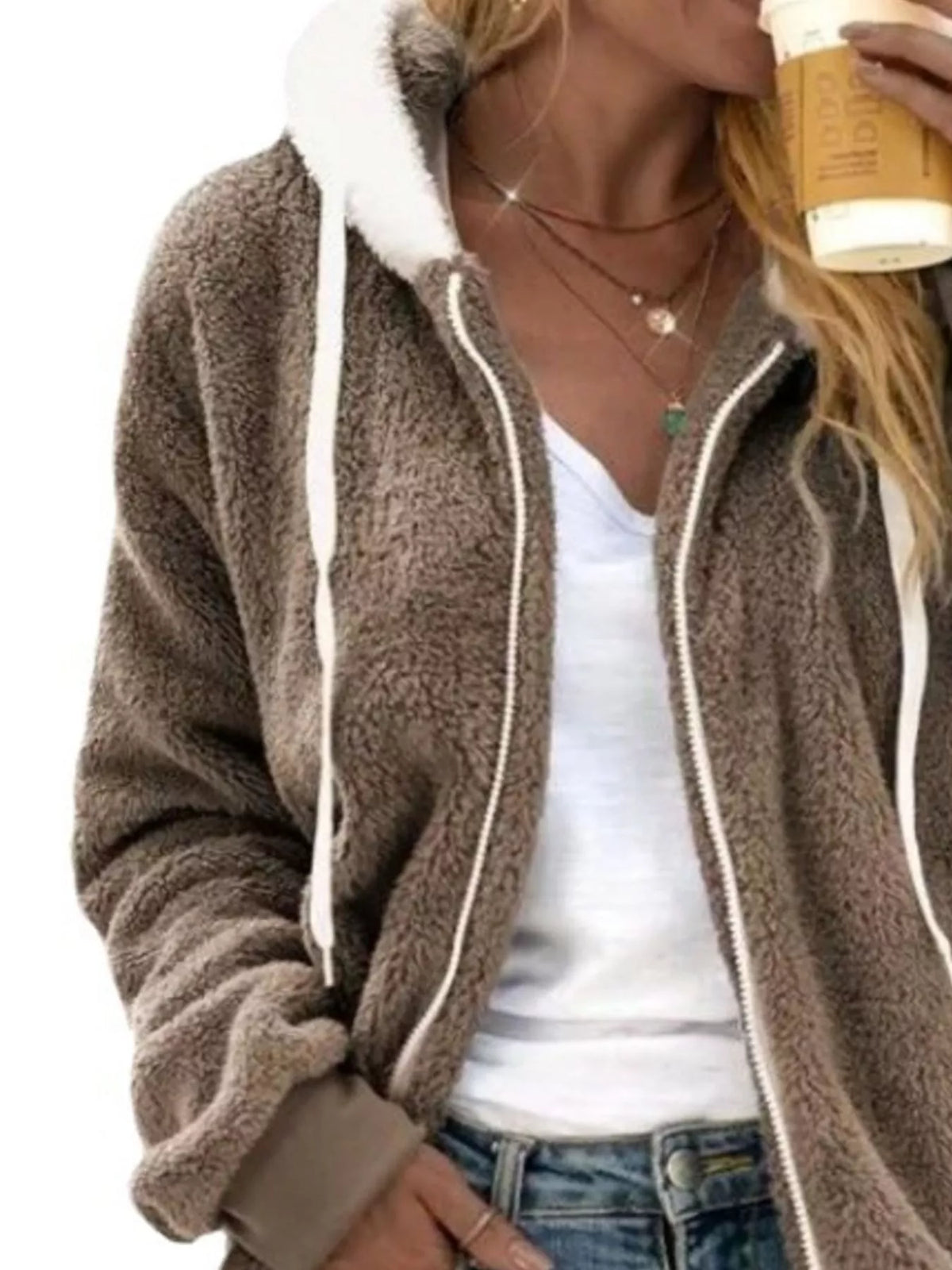 Full Size Cozy Fleece Zip-Up Hooded Jacket Plus Size | STAHlin RADIANCE