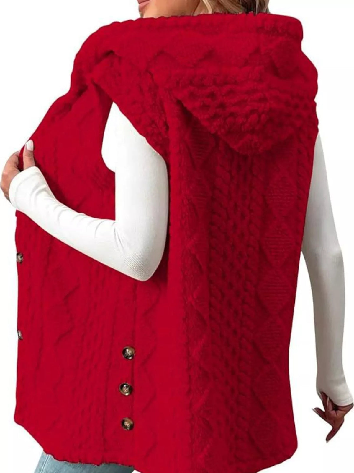 Hooded Button-Up Sherpa Vest Coat | STAHlin RADIANCE