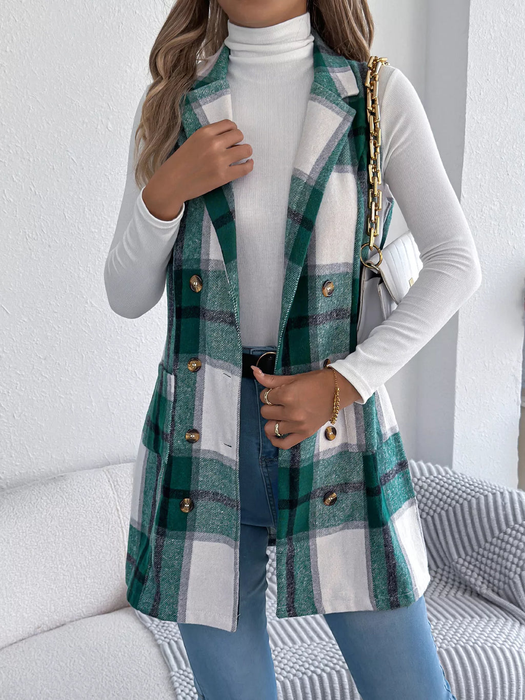 Plaid Double-Breasted Vest Coat | STAHlin RADIANCE
