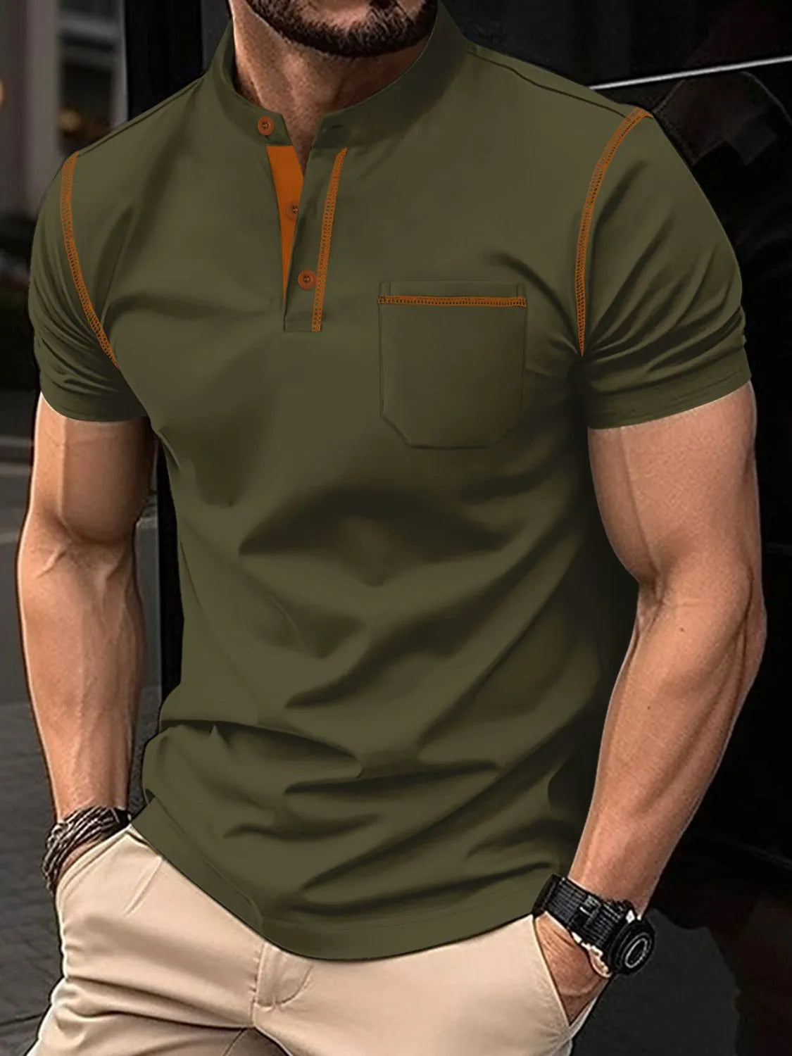 Men's Full Size Button Detail Short Sleeve Polo Plus Size | STAHlin RADIANCE