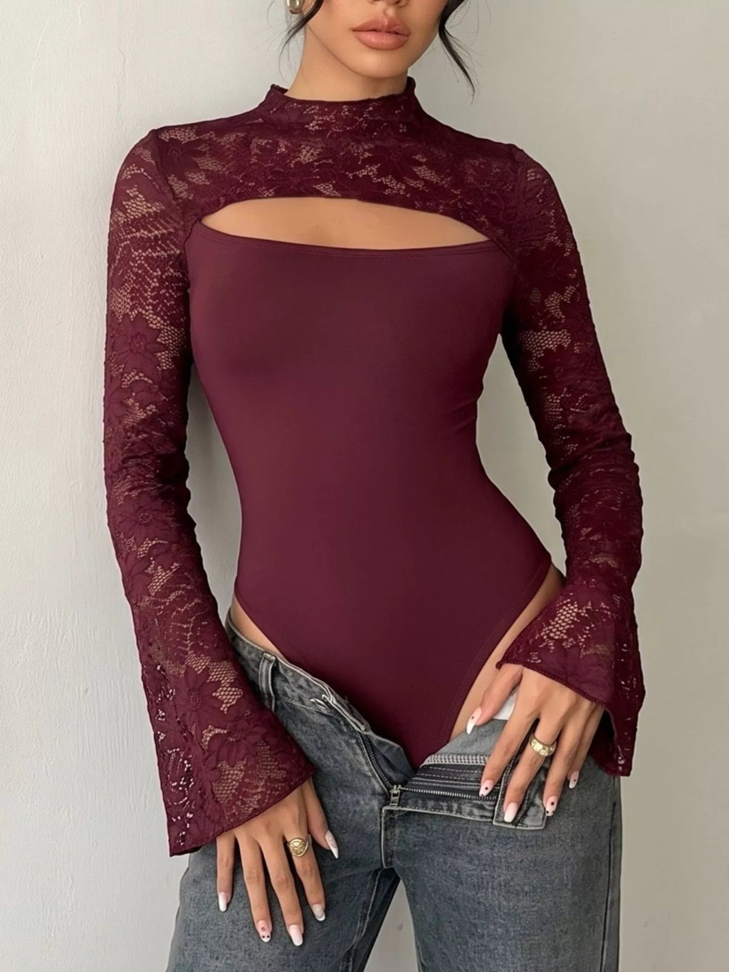 Lace Cut-out Flare Sleeve Bodysuit | STAHlin RADIANCE