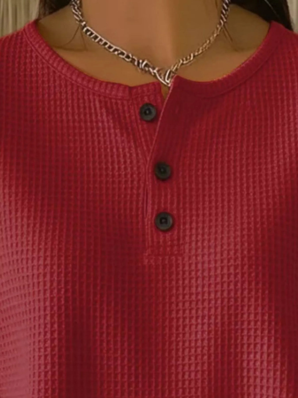 Full Size Waffle Knit Button Detail Top Plus Size | STAHlin RADIANCE