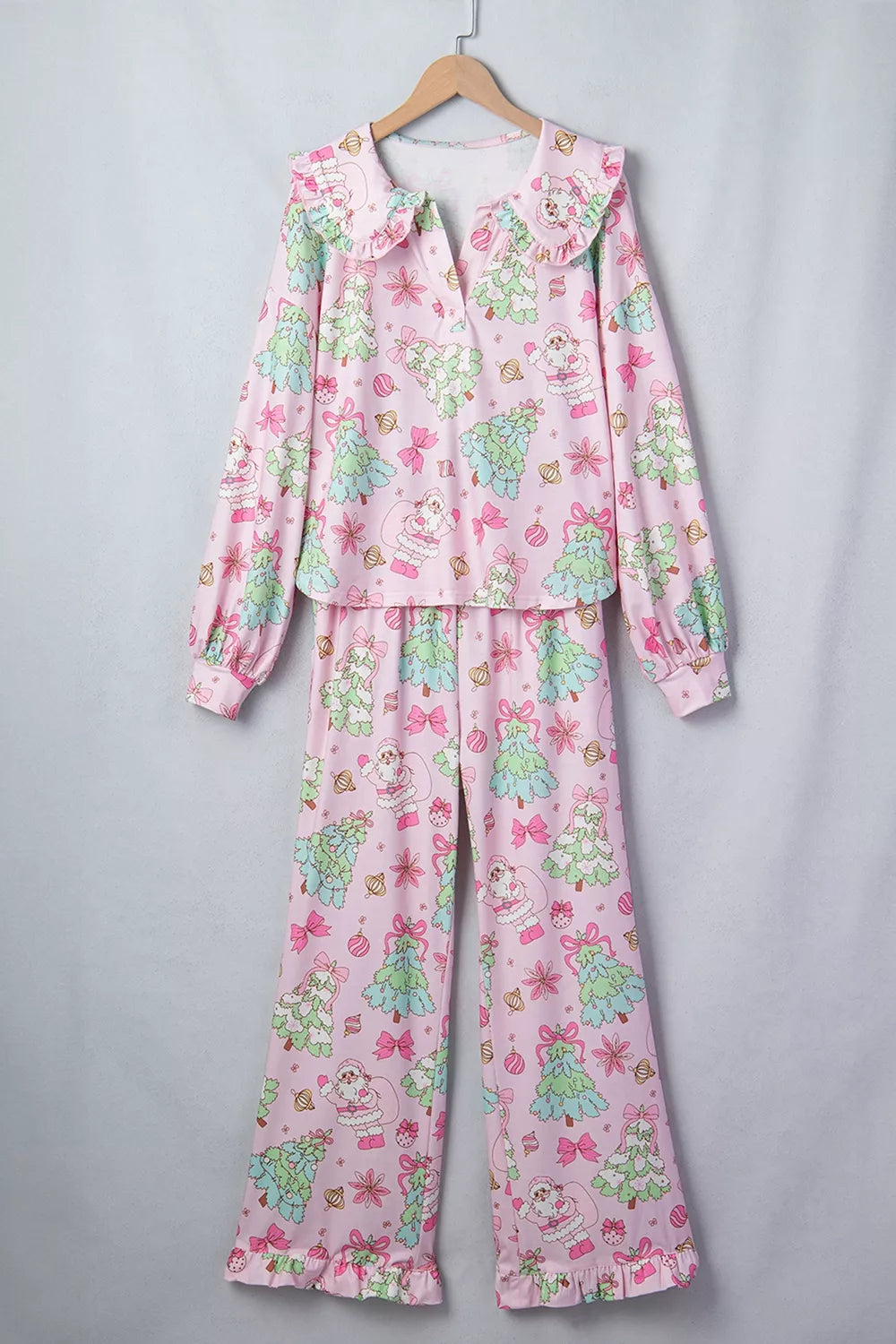 Christmas Print Button Front Long Sleeve Lounge Set | STAHlin RADIANCE
