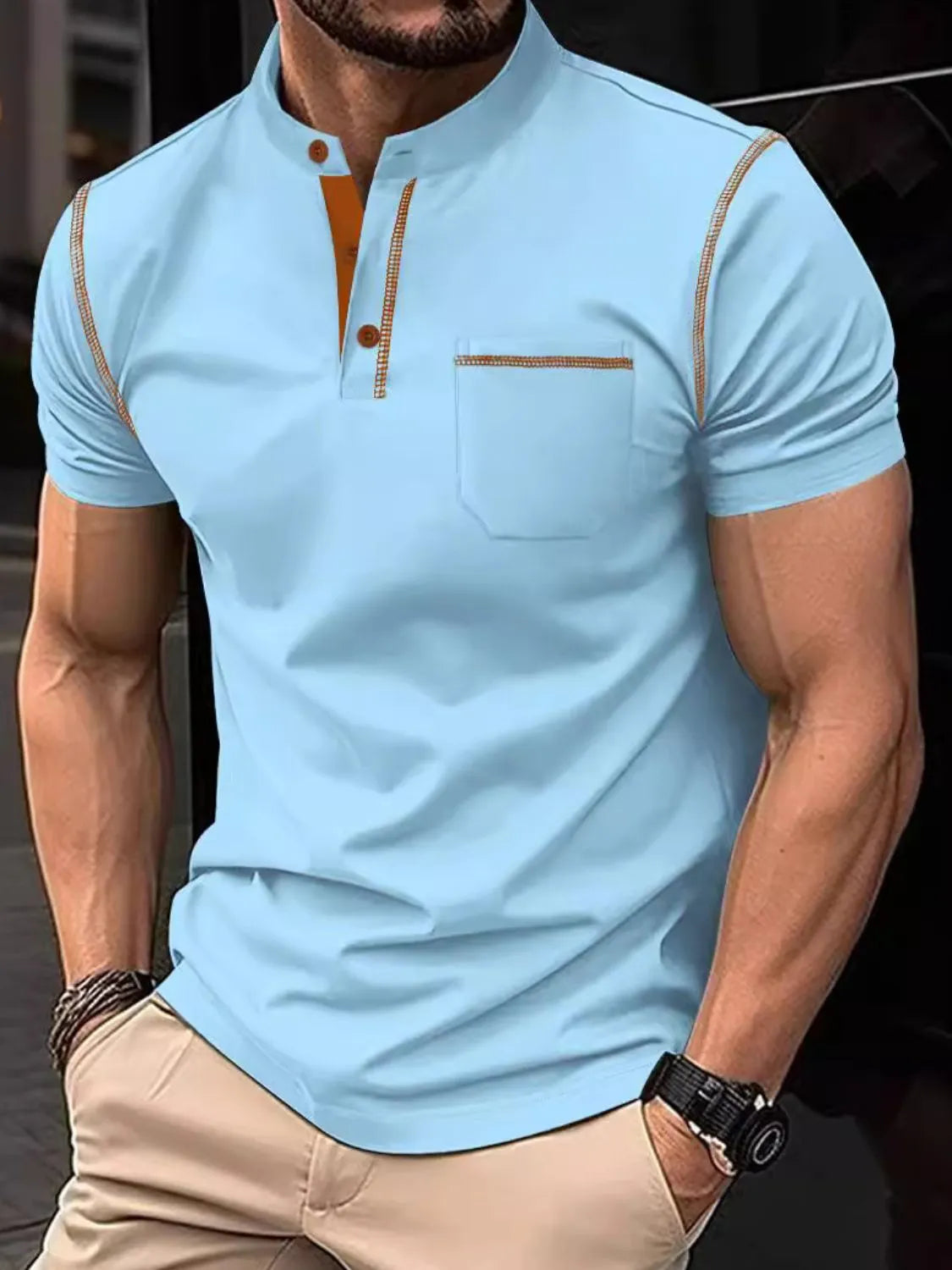 Men's Full Size Button Detail Short Sleeve Polo Plus Size | STAHlin RADIANCE