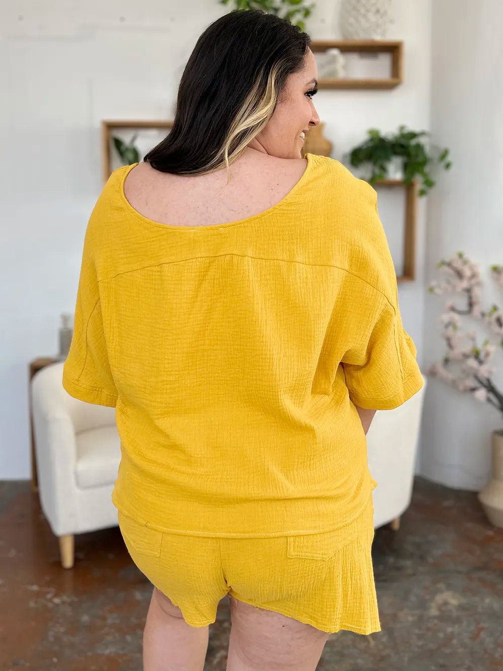 Double Take Texture Half Sleeve T-Shirt and Drawstring Shorts Set | STAHlin RADIANCE