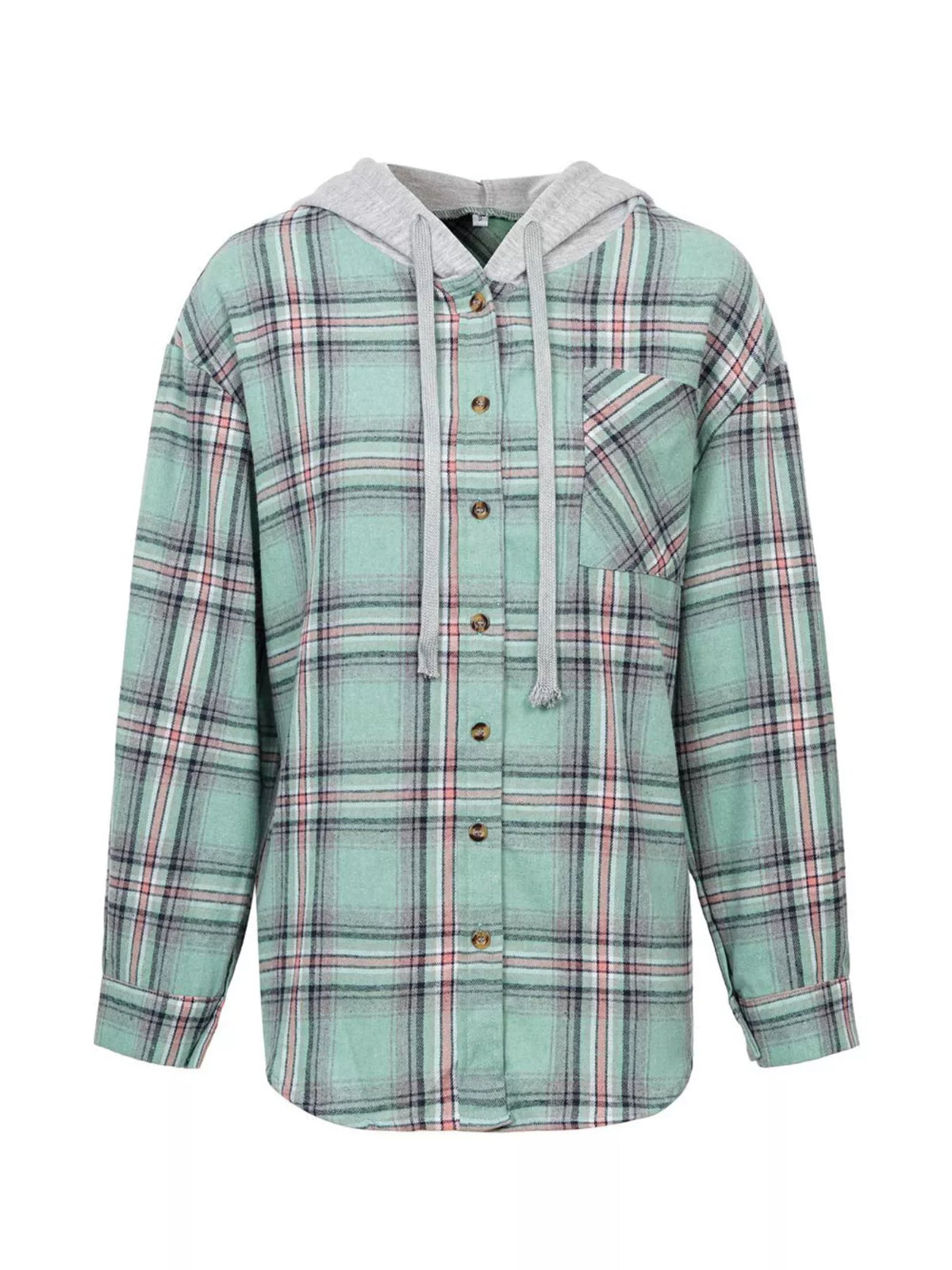 Plaid Button-Up Hooded Shirt with Chest Pocket | STAHlin RADIANCE