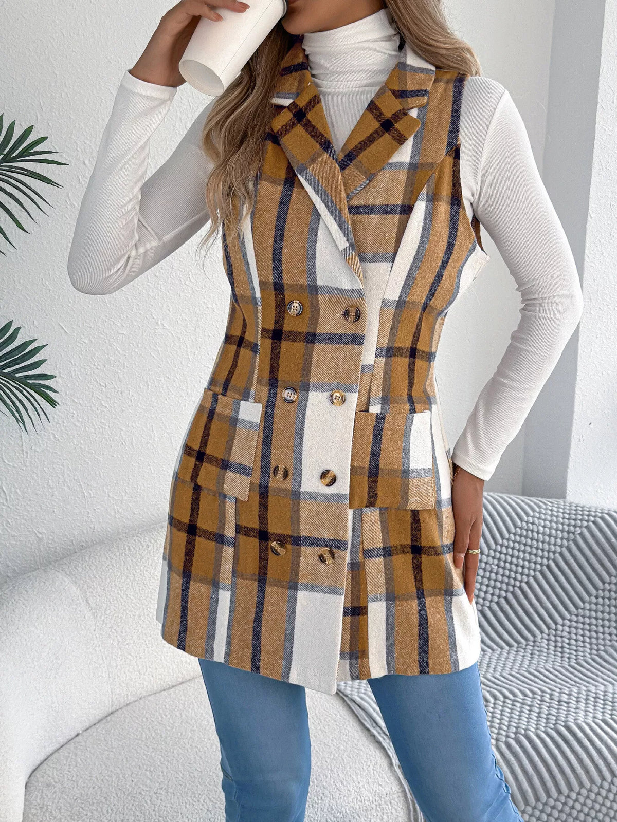 Plaid Double-Breasted Vest Coat | STAHlin RADIANCE