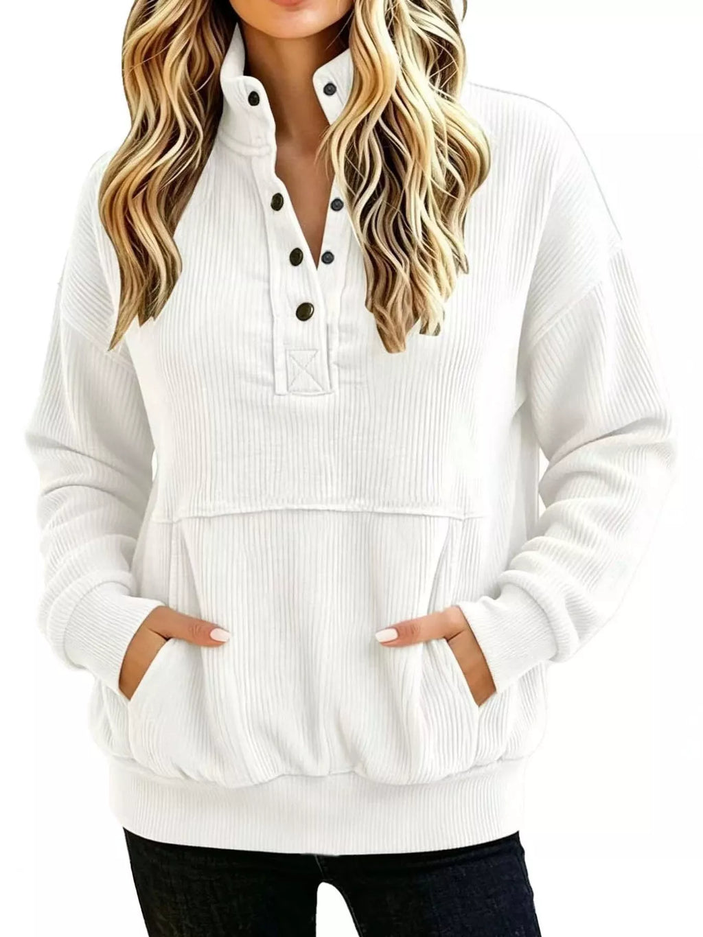 Full Size Quarter Snap Kangaroo Pocket Sweatshirt Plus Size | STAHlin RADIANCE