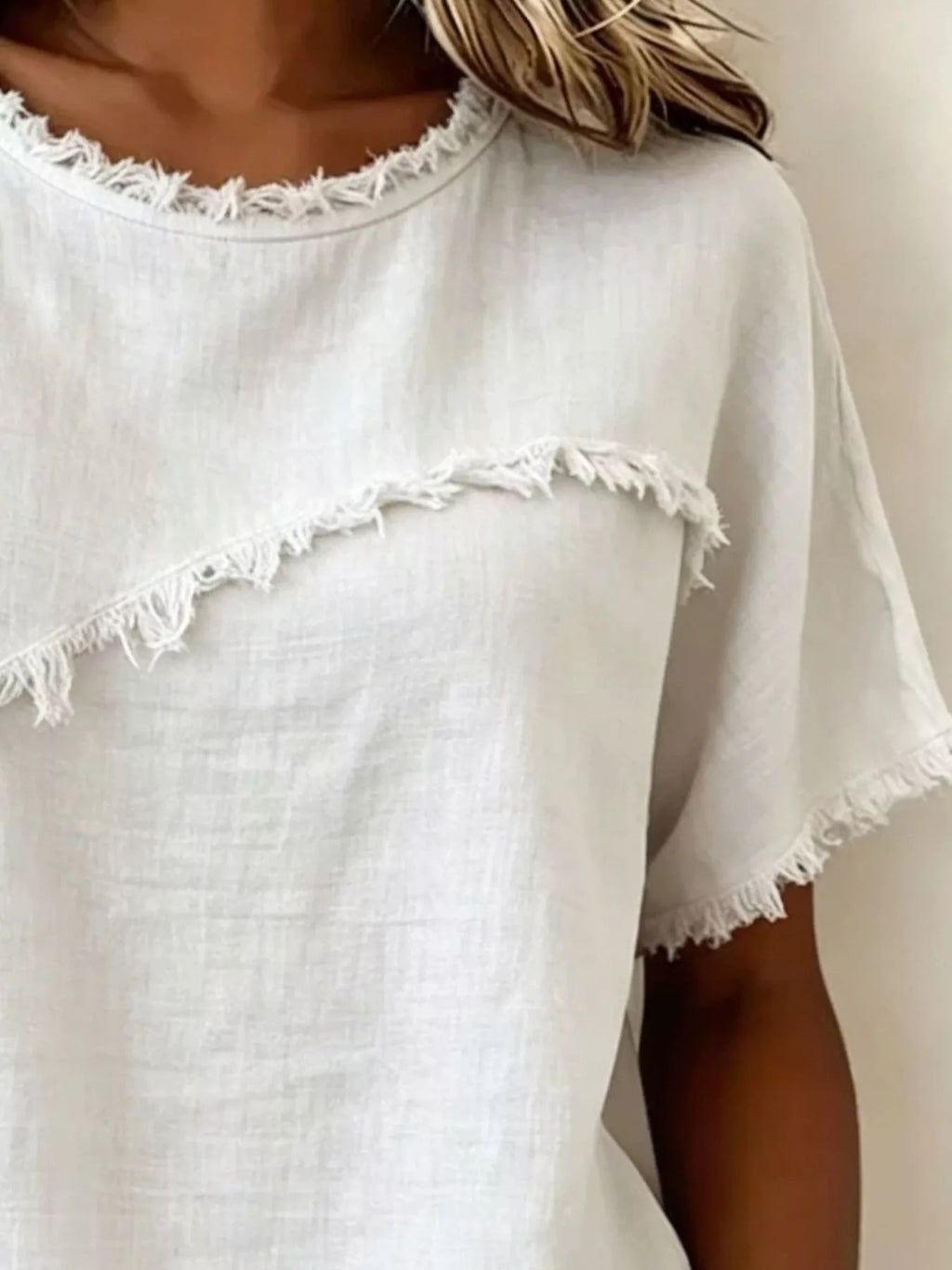 Full Size Frayed Hem Short Sleeve Top Plus Size | STAHlin RADIANCE