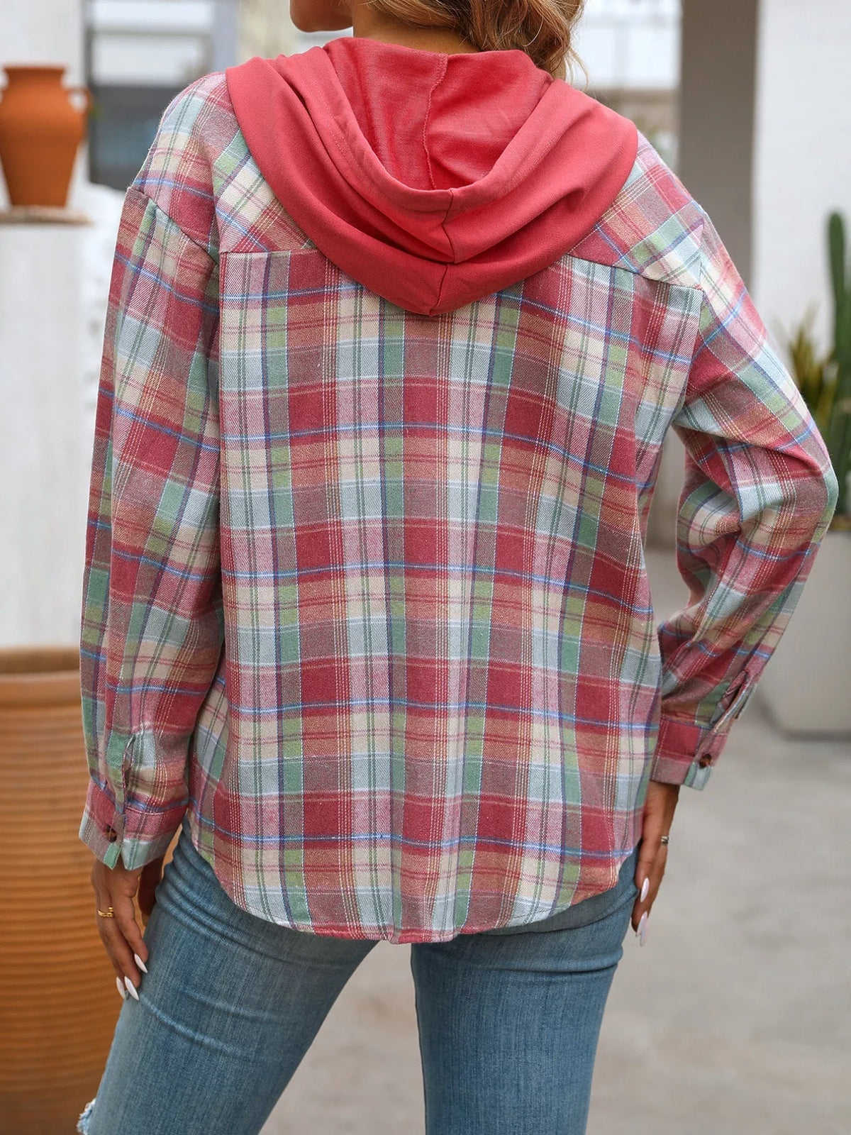 Plaid Button-Up Hooded Shirt with Chest Pocket | STAHlin RADIANCE