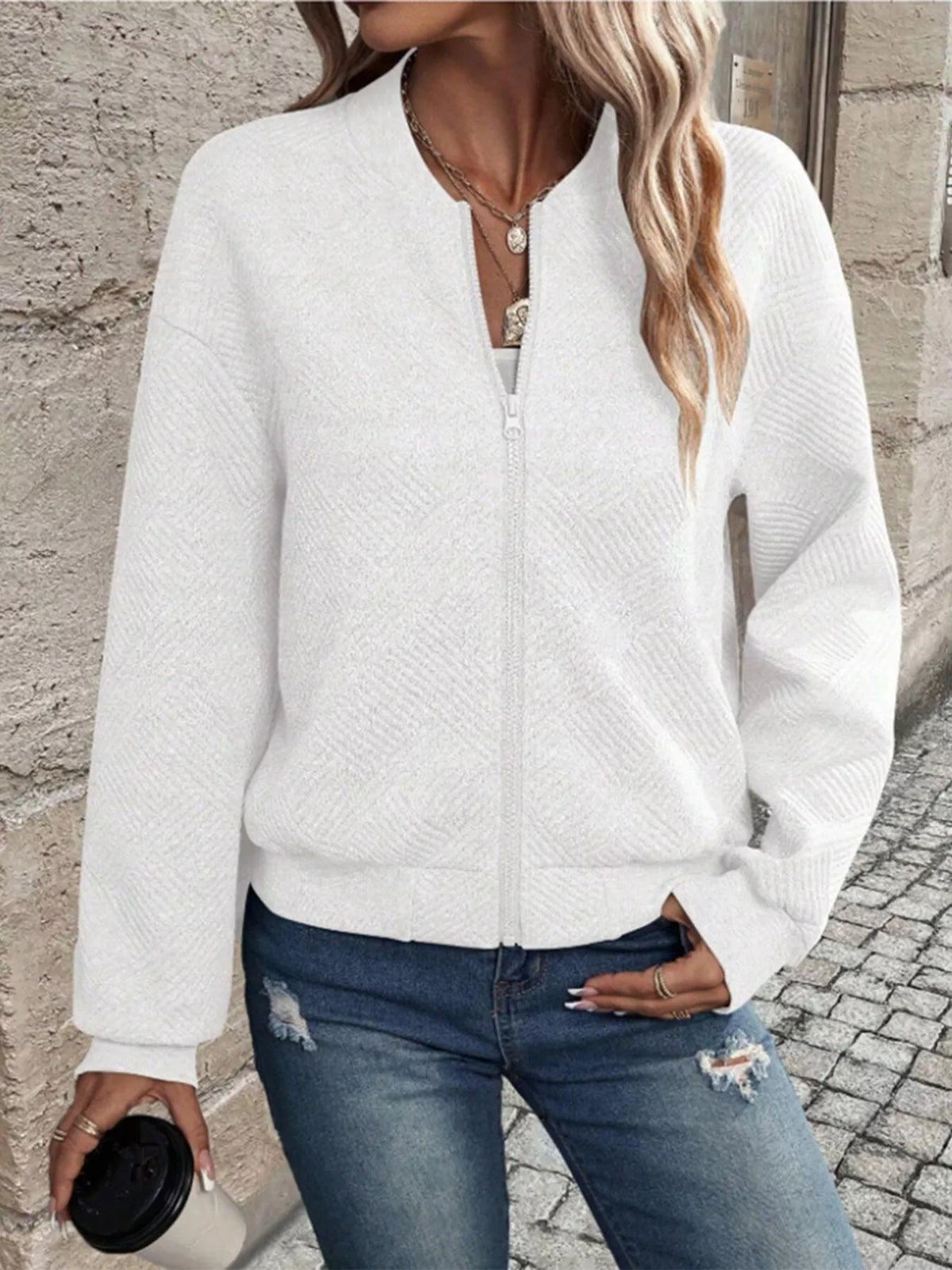 Textured Knit Zip-Up Jacket | STAHlin RADIANCE