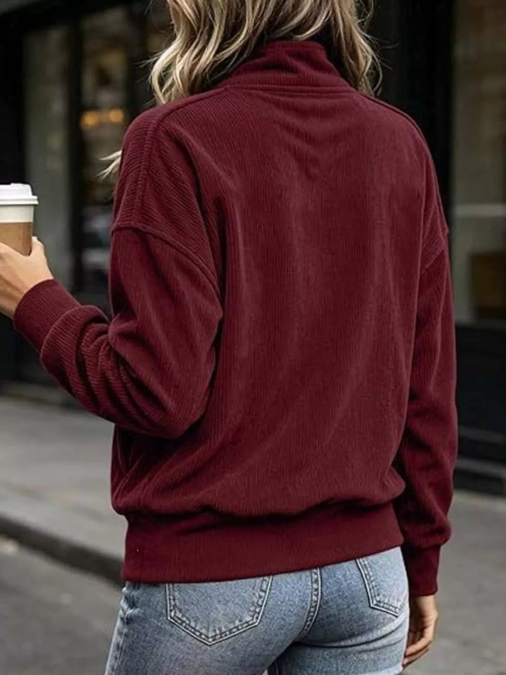 Full Size Quarter Snap Kangaroo Pocket Sweatshirt Plus Size | STAHlin RADIANCE