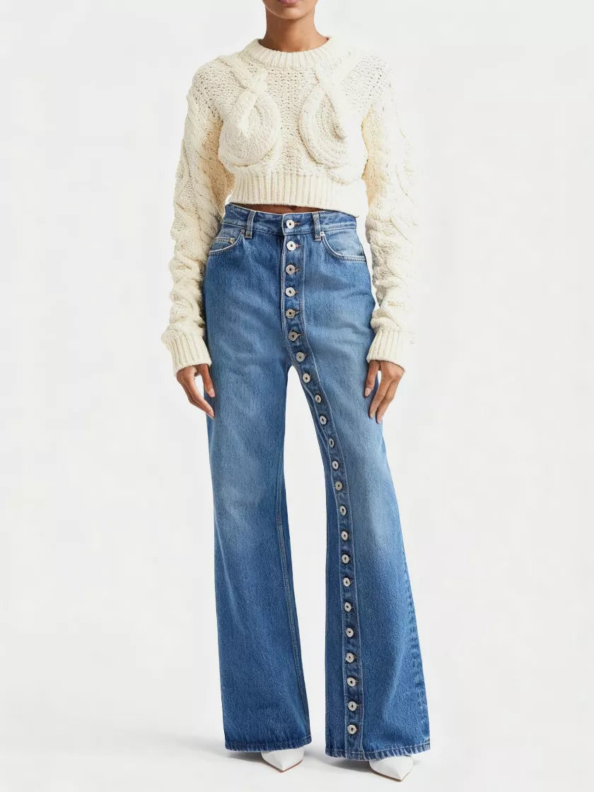 High-Waisted Asymmetric Button-Fly Wide-Leg Jeans | STAHlin RADIANCE