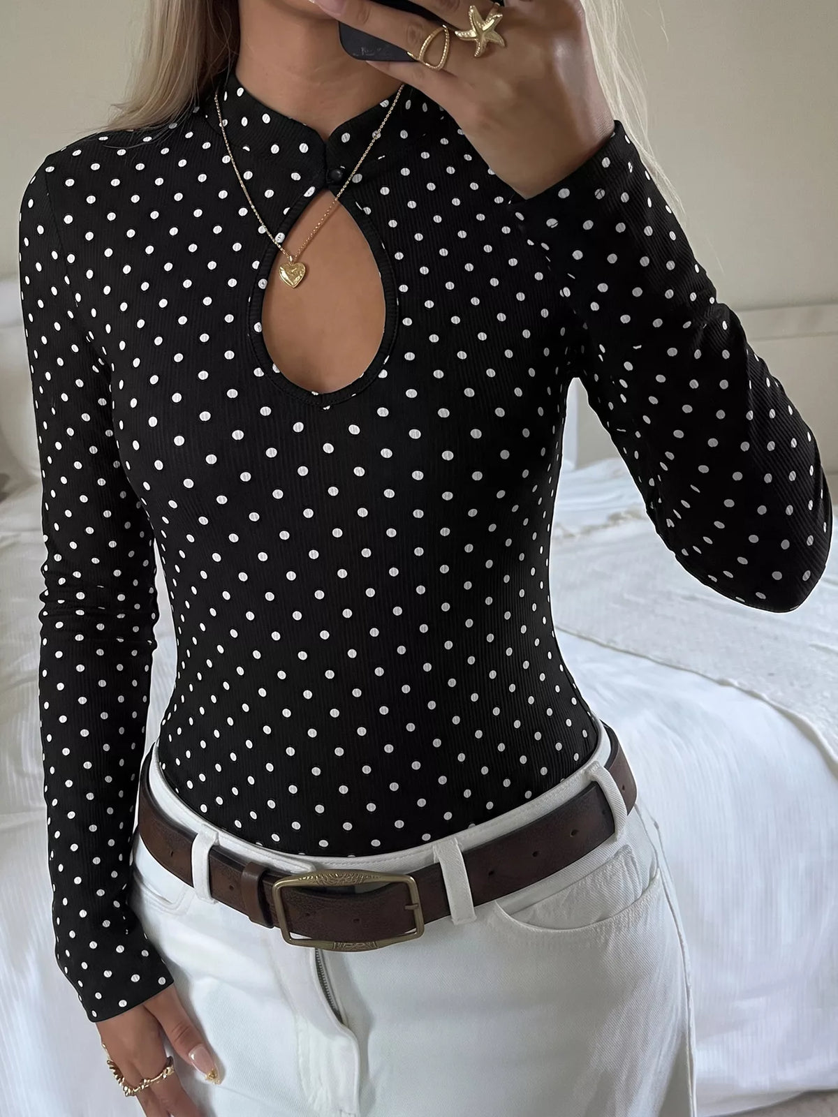 Polka Dot Cutout Long Sleeve Bodysuit | STAHlin RADIANCE