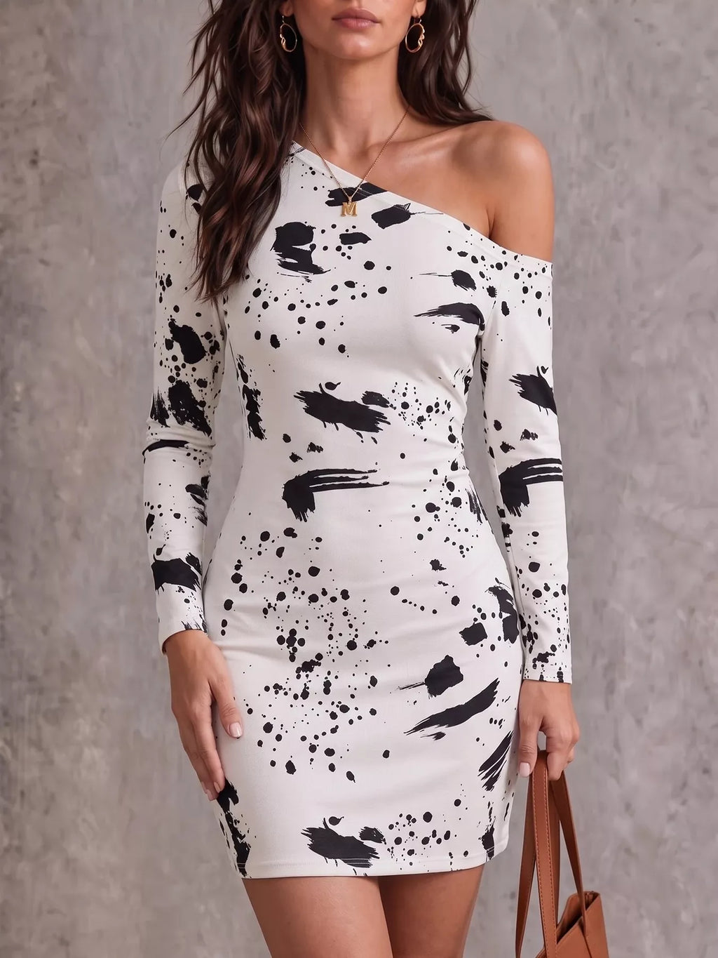 One-Shoulder Long Sleeve Paint Splatter Bodycon Mini Dress | STAHlin RADIANCE