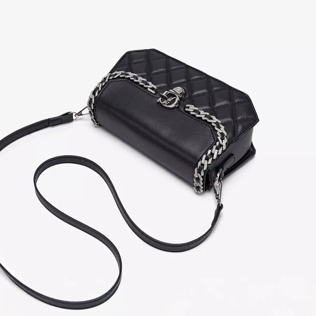 Quilted PU Leather Crossbody Bag with Rhinestone Decor | STAHlin RADIANCE