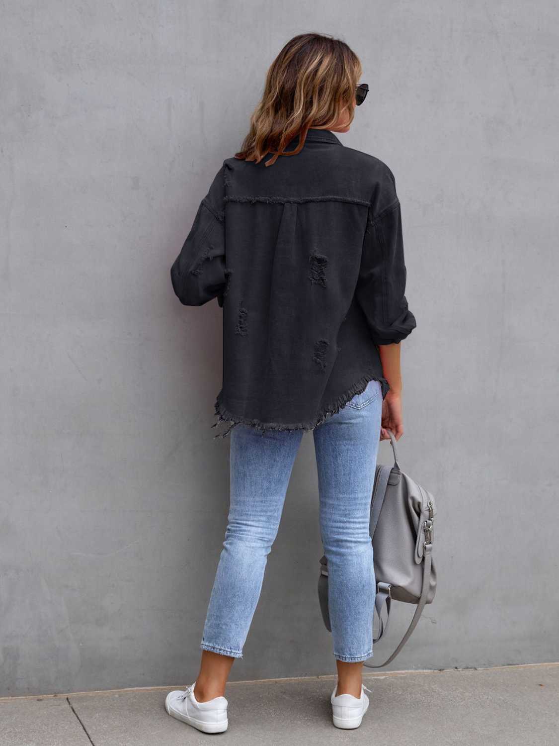 Distressed Drop Shoulder Denim Jacket | STAHlin RADIANCE