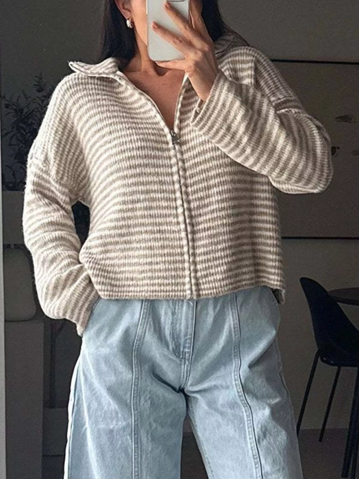Striped Zip-Up Knit Cardigan | STAHlin RADIANCE