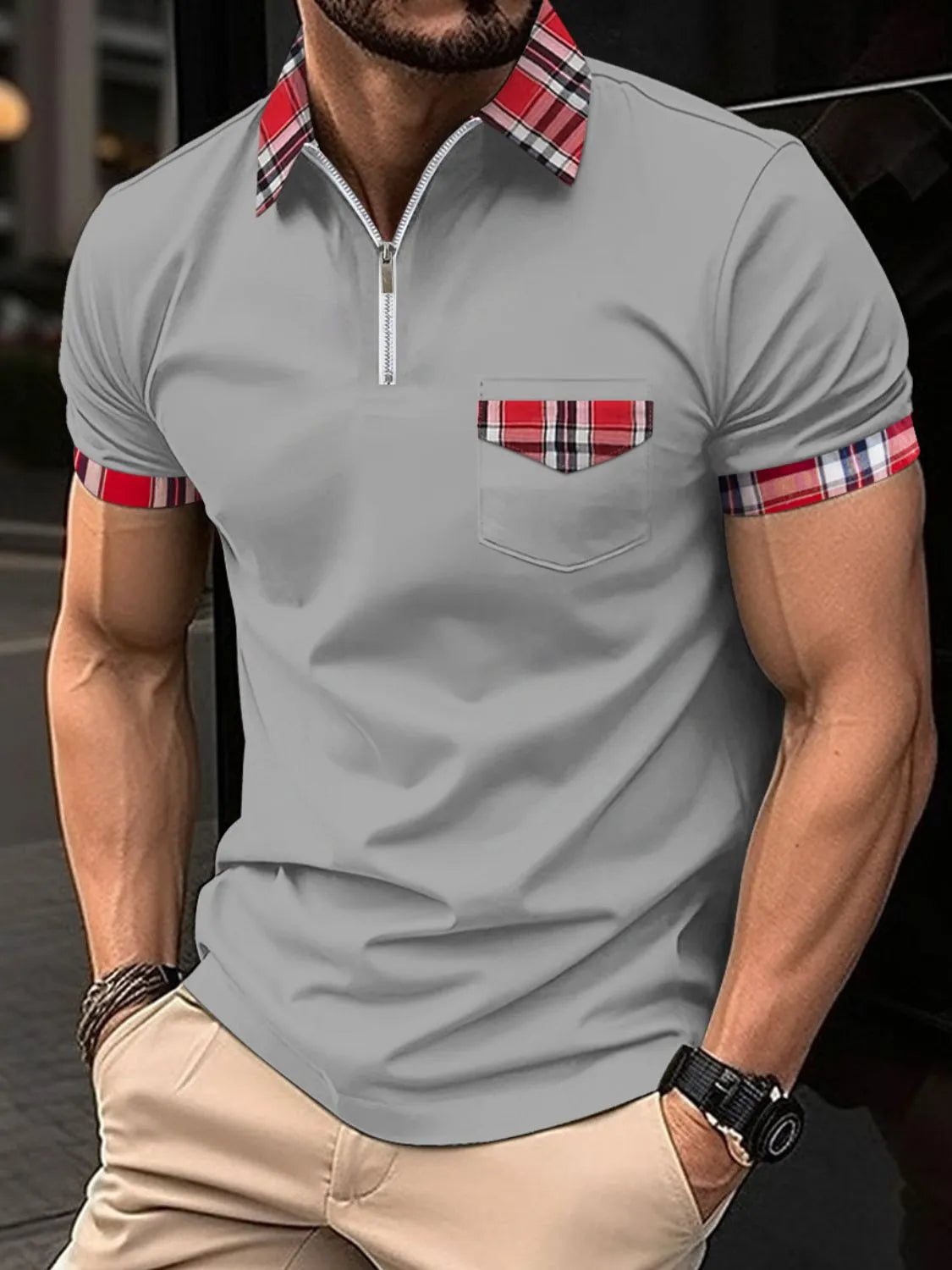 Men's Full Size Zip Collar Short Sleeve Polo Plus Size | STAHlin RADIANCE
