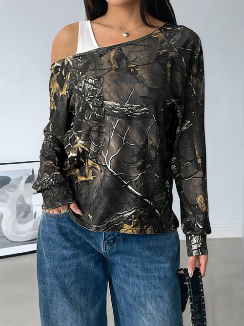 Asymmetrical Neck Printed Long Sleeve Top | STAHlin RADIANCE