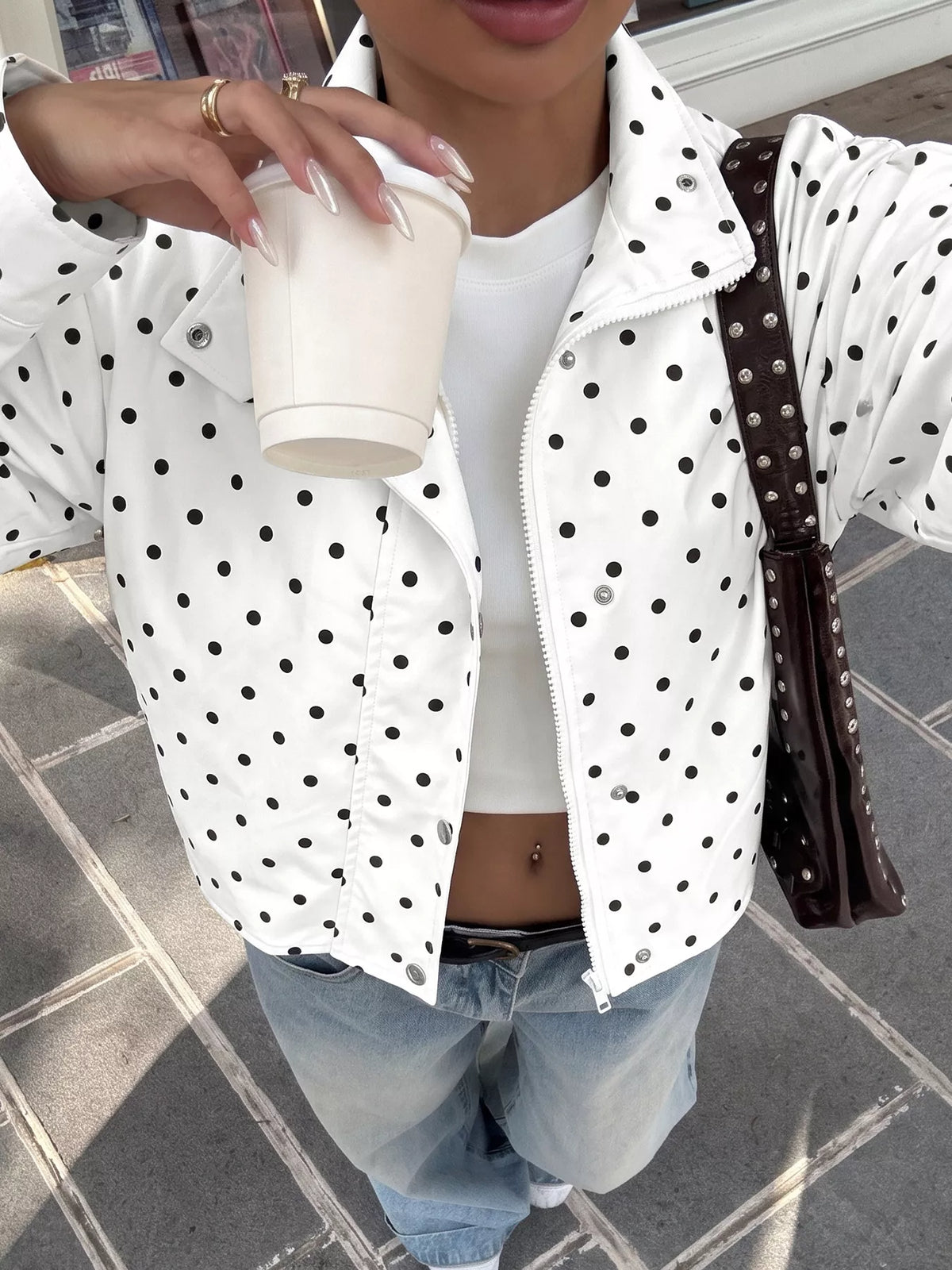 Polka Dot Zip Up Cropped Jacket | STAHlin RADIANCE