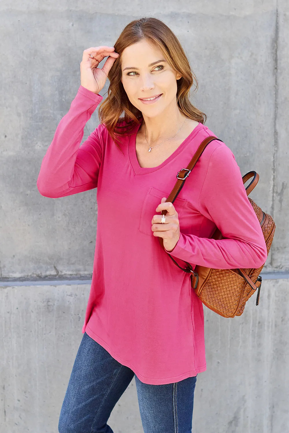 Basic Bae Full Size V-Neck Long Sleeve Top | STAHlin RADIANCE