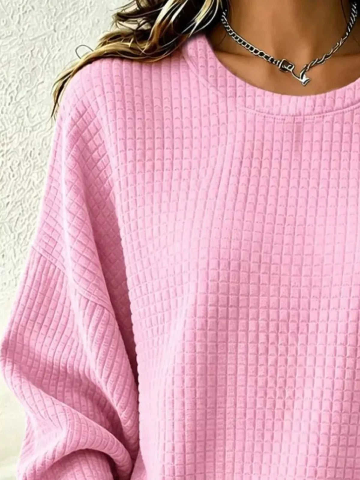 Full Size Textured Crew Neck Long Sleeve Sweatshirt Plus Size | STAHlin RADIANCE