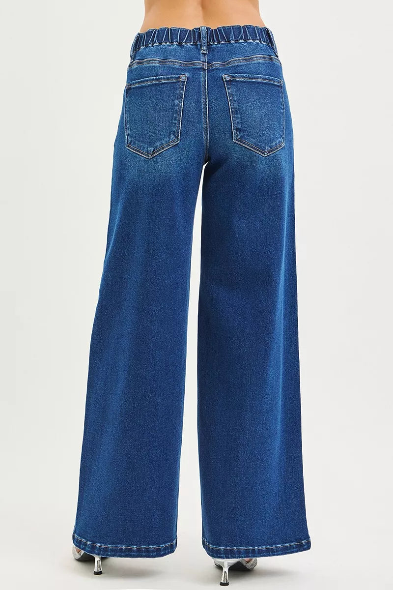 RISEN Full Size Mid Rise Wide Side Pintuck Jeans with Front Drawstring Plus Size | STAHlin RADIANCE