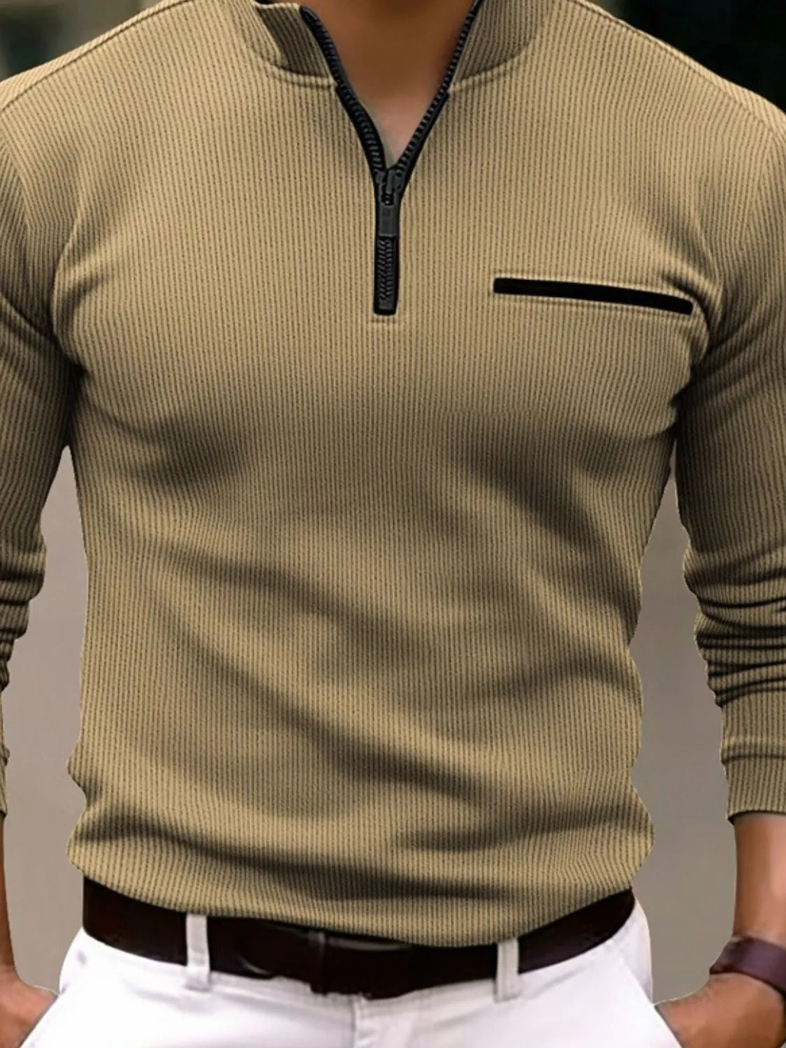 Men's Full Size Quarter Zip Long Sleeve Polo Plus Size | STAHlin RADIANCE