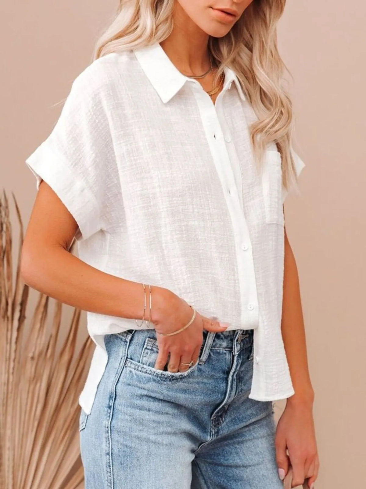 Full Size Button Up Short Sleeve Shirt Plus Size | STAHlin RADIANCE