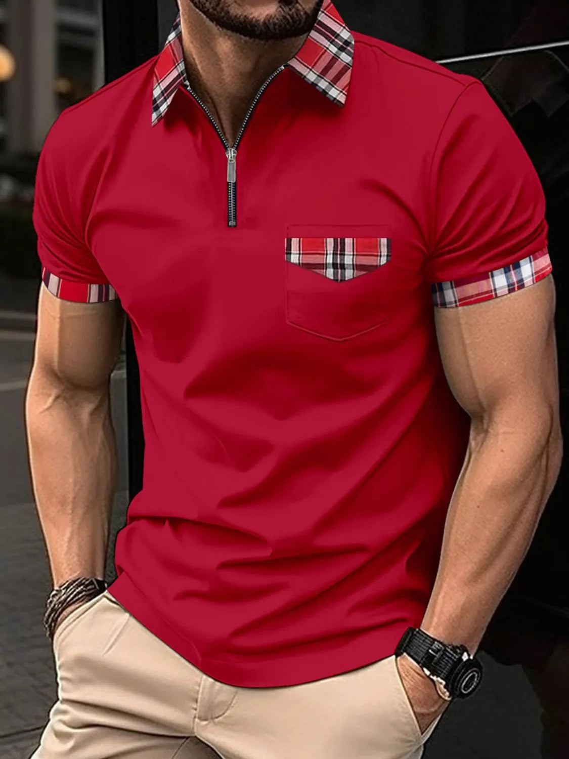 Men's Full Size Zip Collar Short Sleeve Polo Plus Size | STAHlin RADIANCE