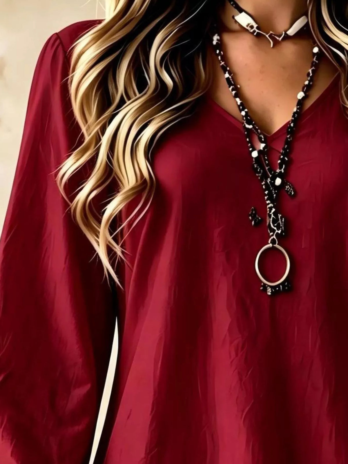V-Neck Long Sleeve Ruffle Hem Lace Detail Dress | STAHlin RADIANCE