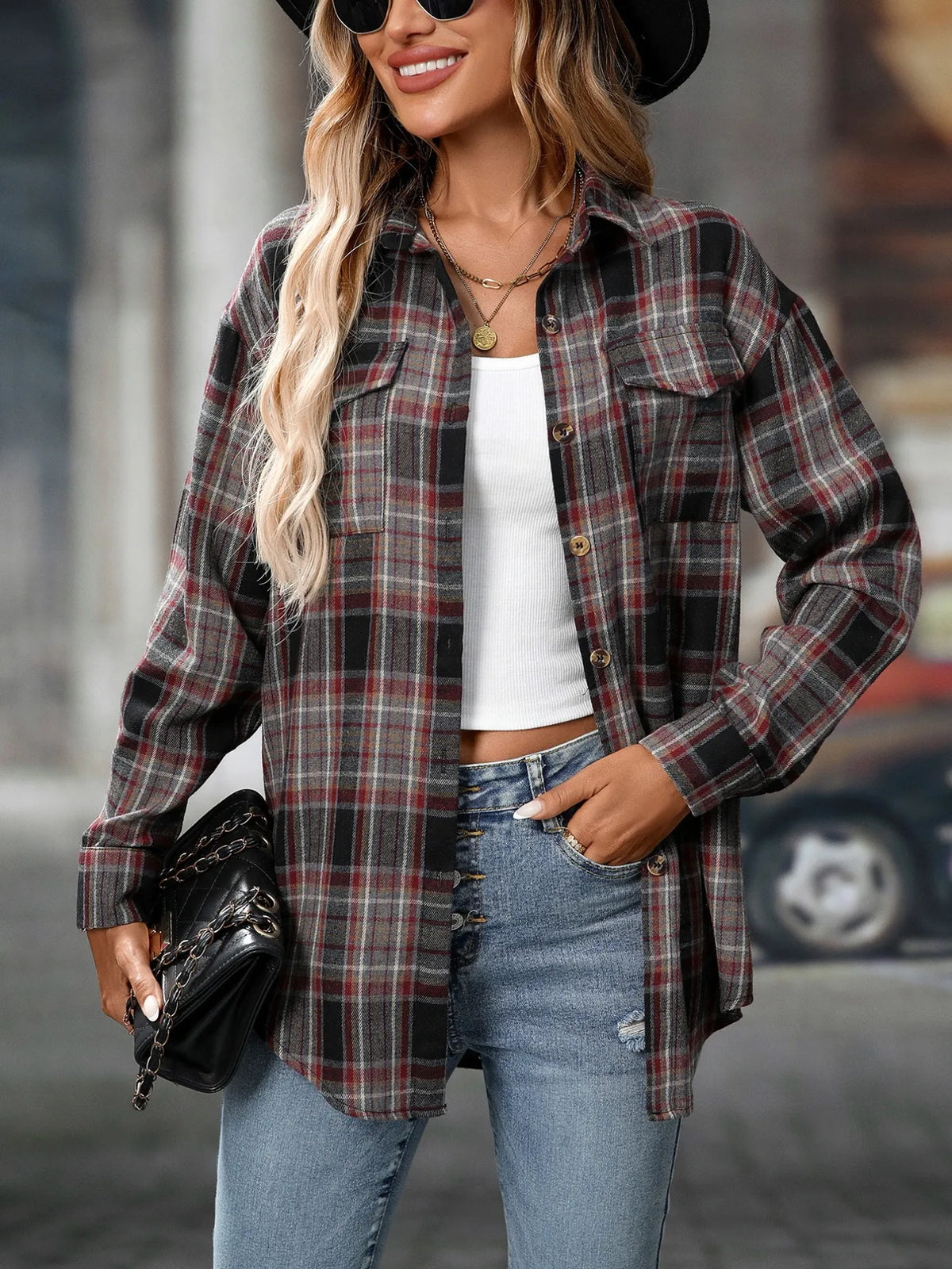 Oversized Plaid Button-Up Shirt | STAHlin RADIANCE