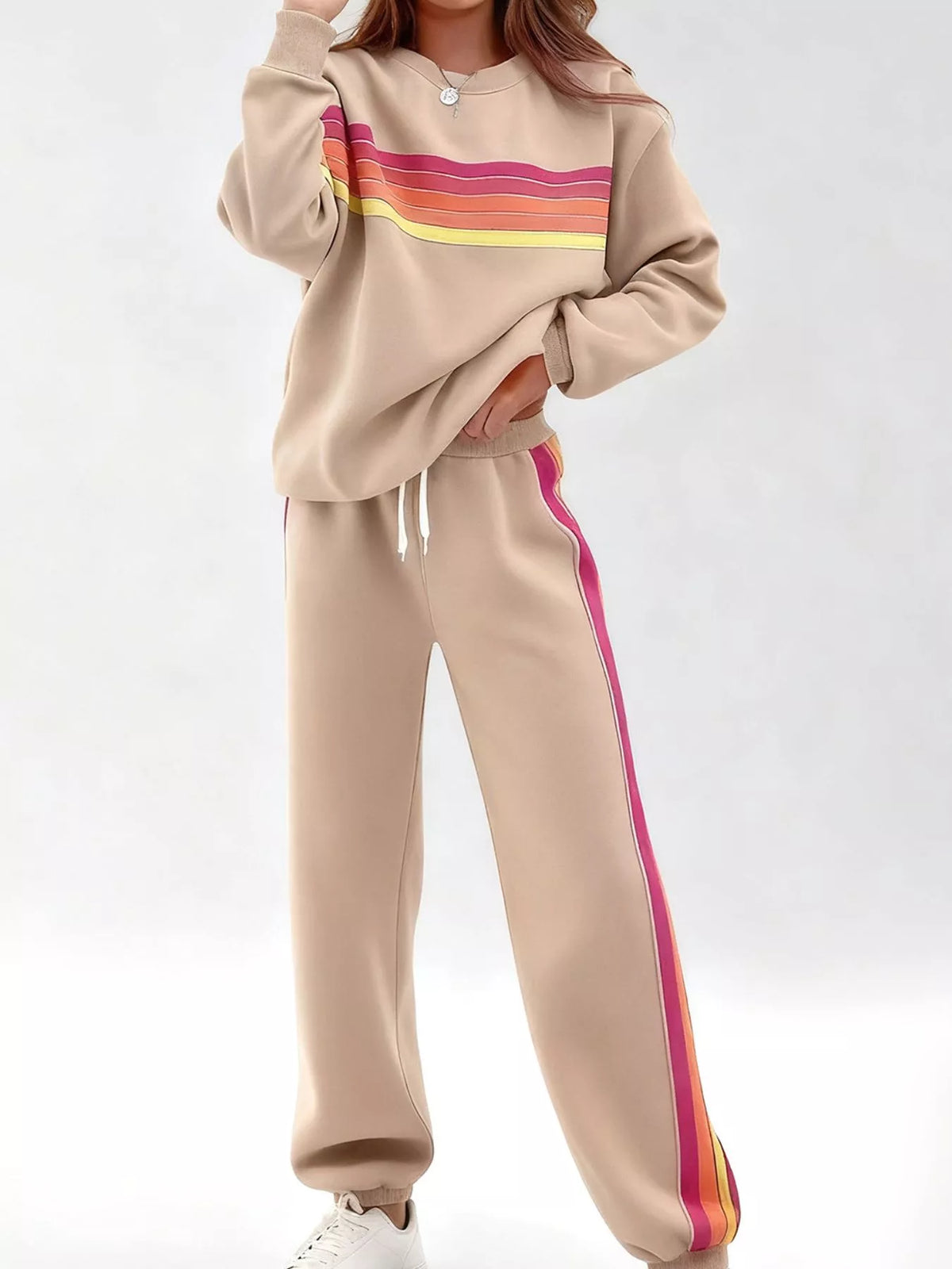 Striped Round Neck Sweatshirt and Pants Set | STAHlin RADIANCE