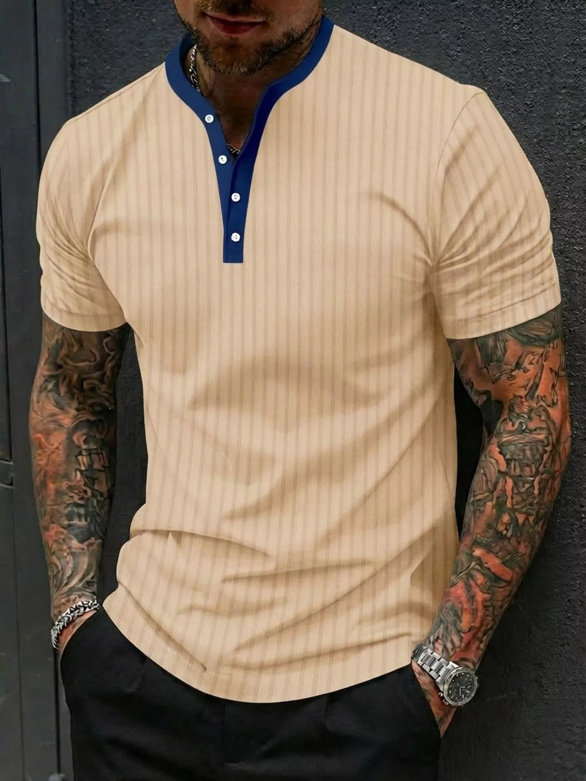 Men's Full Size Striped Short Sleeve Top Plus Size | STAHlin RADIANCE