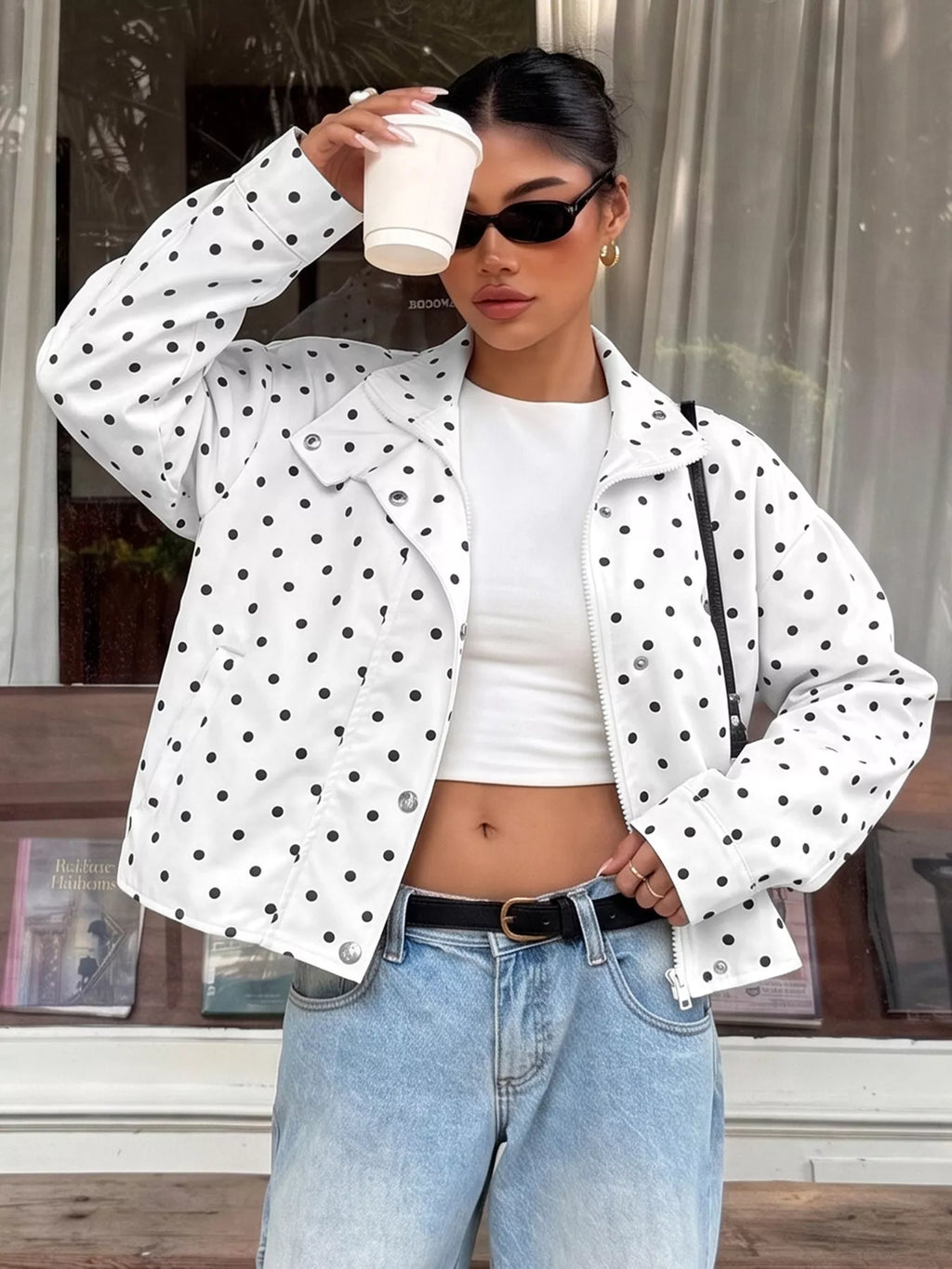 Polka Dot Zip Up Cropped Jacket | STAHlin RADIANCE