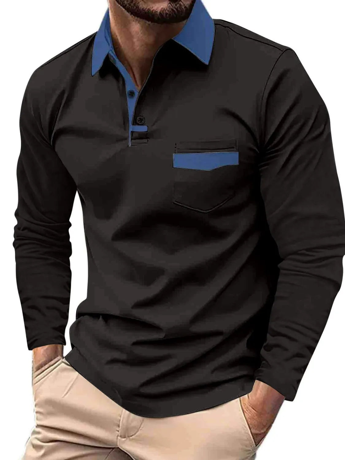 Men's Full Size Collared Neck Long Sleeve Polo Plus Size | STAHlin RADIANCE
