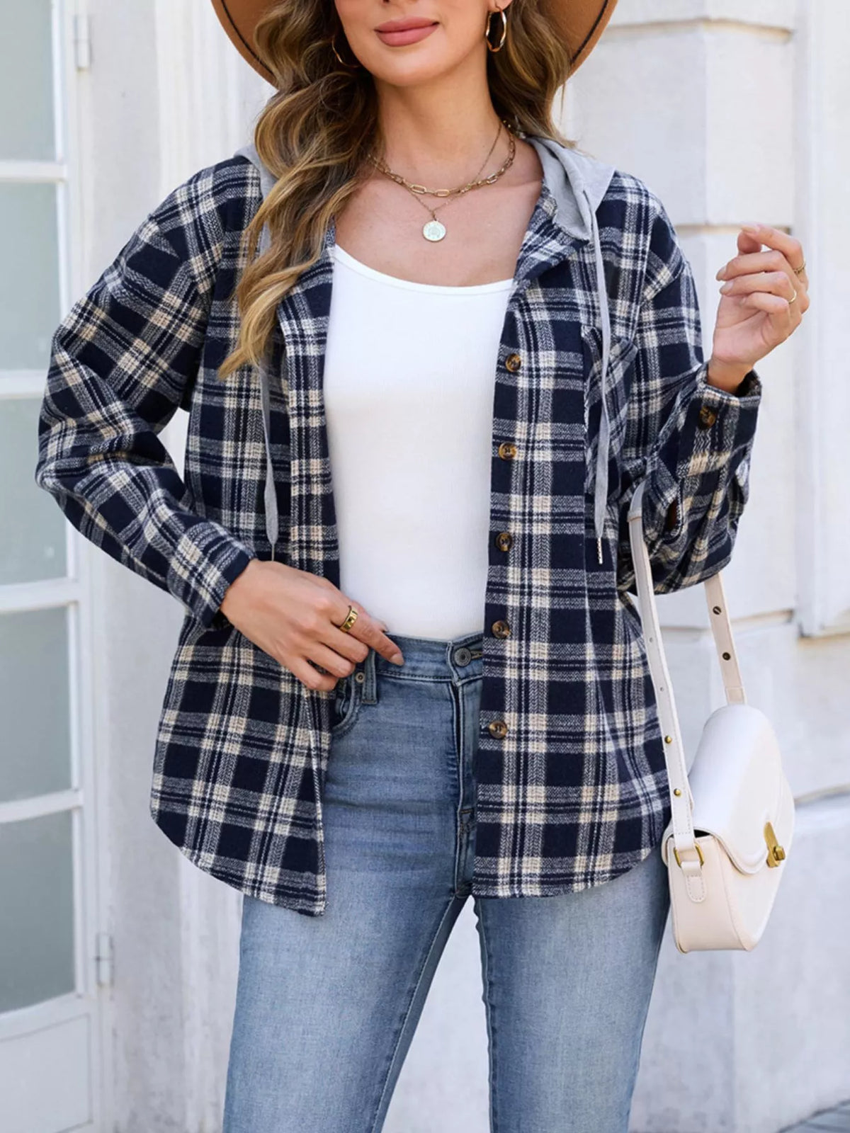 Hooded Plaid Button-Up Shacket | STAHlin RADIANCE