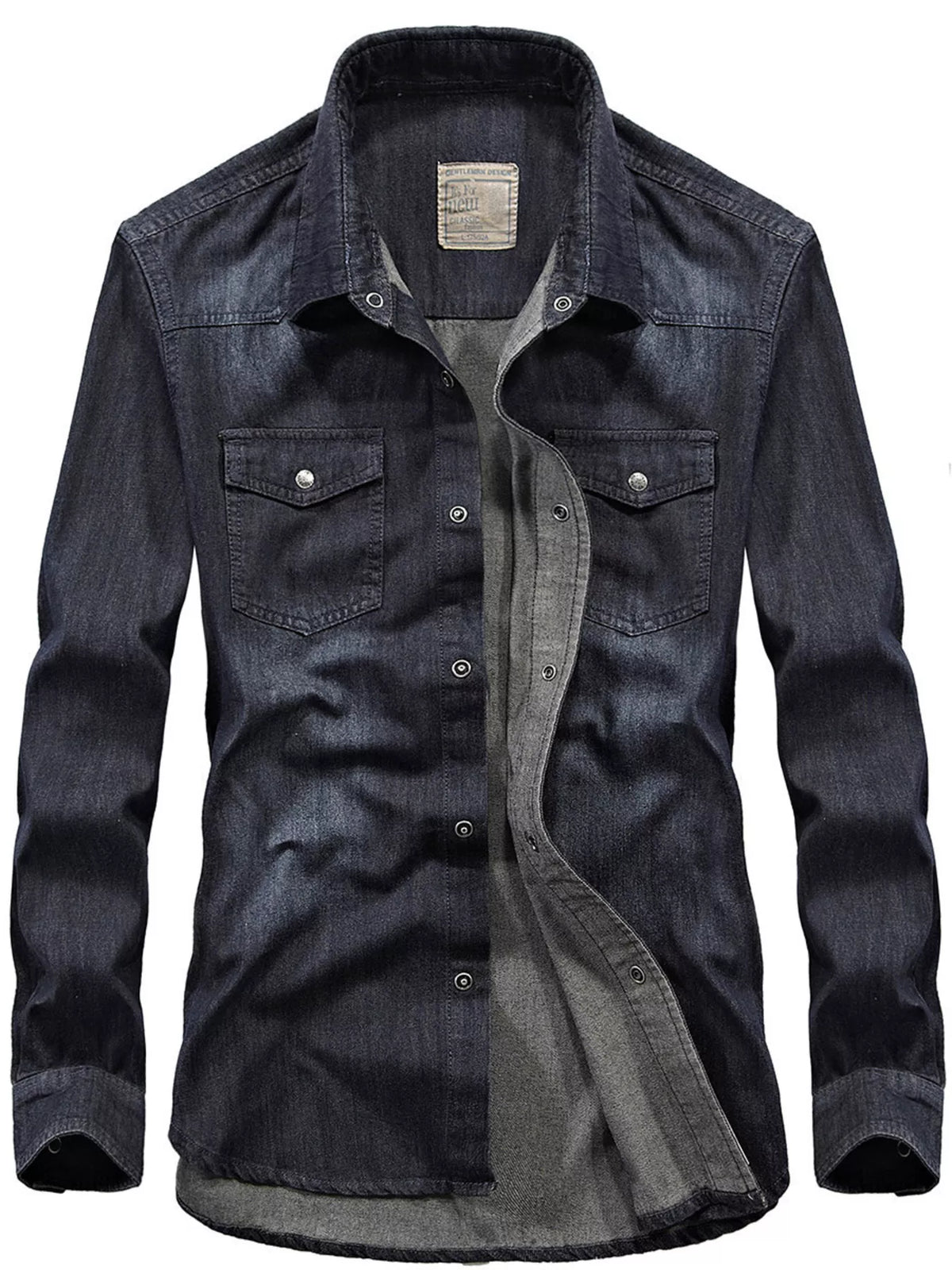 Men's Plus Size Classic Washed Denim Shirt with Double Chest Pockets | STAHlin RADIANCE