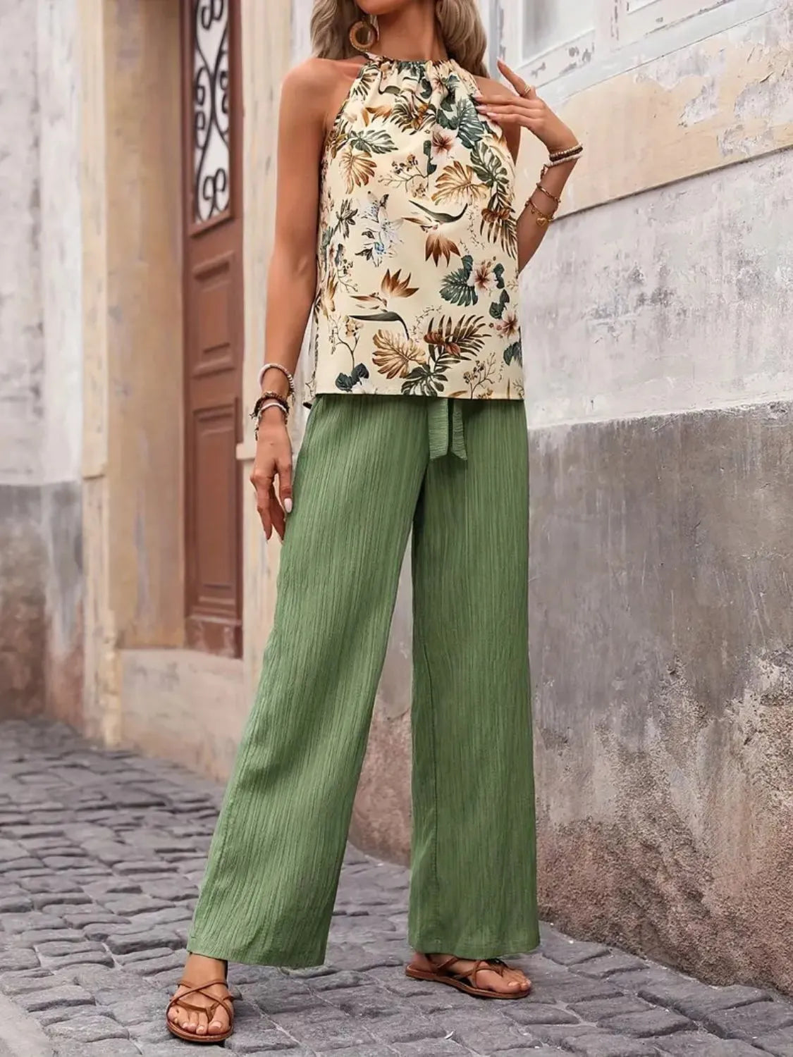 Printed Tank Top and Wide Leg Pants Set | STAHlin RADIANCE