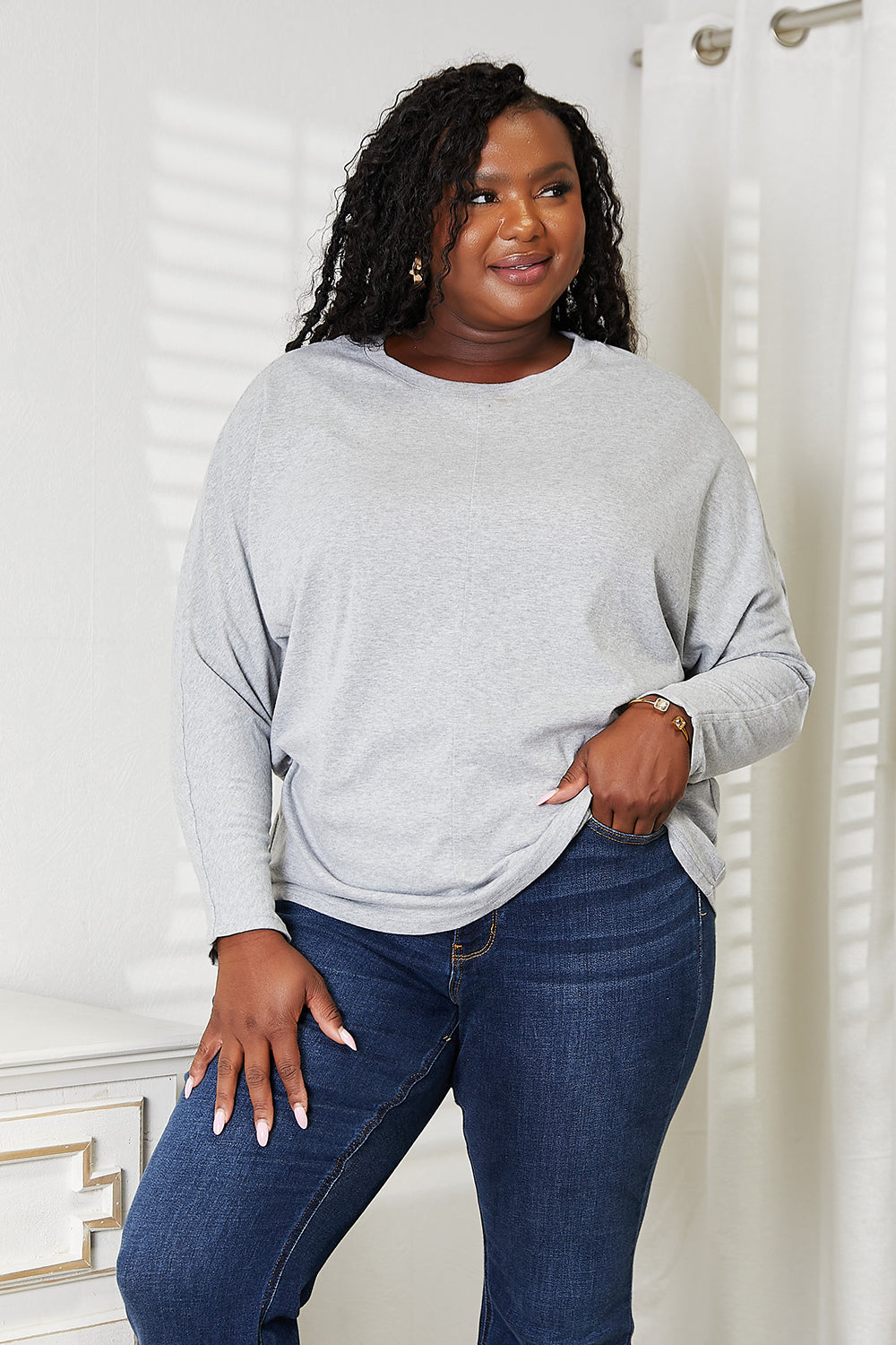 Double Take Seam Detail Round Neck Long Sleeve Top | STAHlin RADIANCE